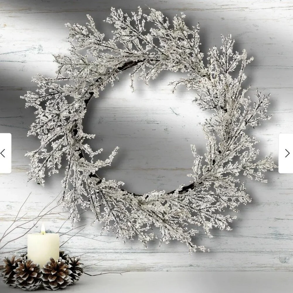 Frosted‎ Silver Glitter Icy Twig Wreath Winter Holiday Christmas Home Decor 20in